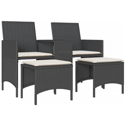 Divano Giardino 2 Posti con Tavolo e Sgabelli Nero Polyrattan - Foto 1