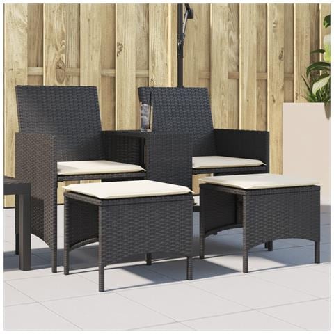 Divano Giardino 2 Posti con Tavolo e Sgabelli Nero Polyrattan - Foto 2