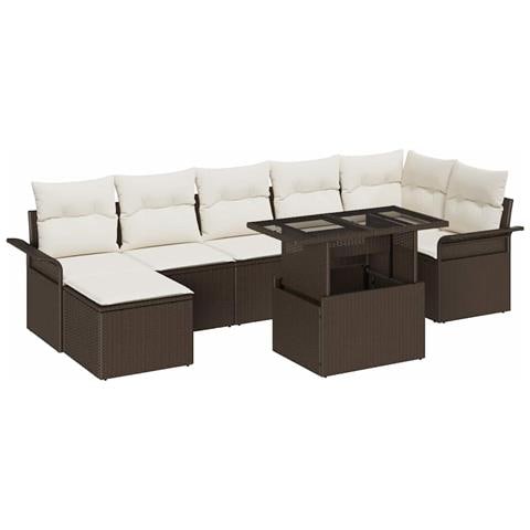 Set di Divani da Giardino a 8 Pezzi con Cuscini Marrone Polyrattan - Foto 1