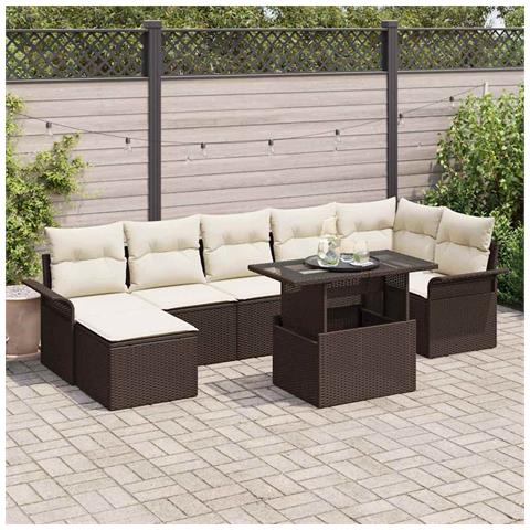 Set di Divani da Giardino a 8 Pezzi con Cuscini Marrone Polyrattan - Foto 2