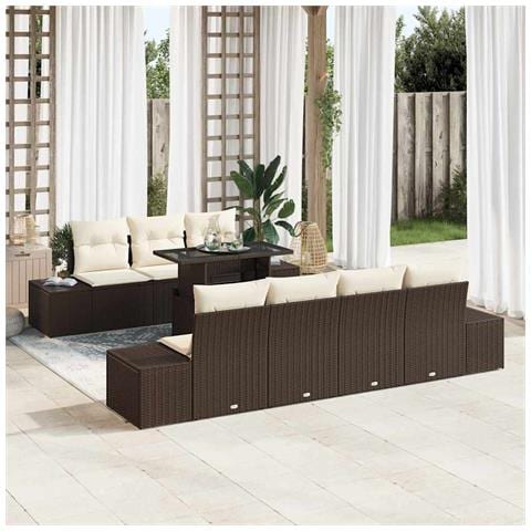 Set Divano da Giardino 8 Pezzi con Cuscini Marrone Poly Rattan - Foto 2