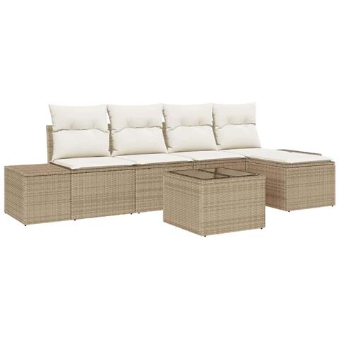 Set Divano da Giardino da 6 Pezzi con Cuscini Rattan a Brown - Foto 1