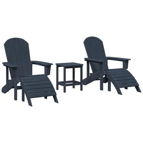 Set di Lounge da Giardino 3 Pezzi Blu Navi HDPE, Sedia Adirondack con Poggiapiedi Blu Navi HDPE, Tavolino Laterale Blu Navi 38x38x46 cm HDPE - Foto 1