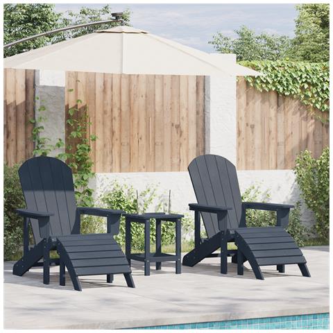 Set di Lounge da Giardino 3 Pezzi Blu Navi HDPE, Sedia Adirondack con Poggiapiedi Blu Navi HDPE, Tavolino Laterale Blu Navi 38x38x46 cm HDPE - Foto 2