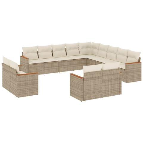 Set Divano da Giardino 13 pz con Cuscini Beige in Polyrattan - Foto 1