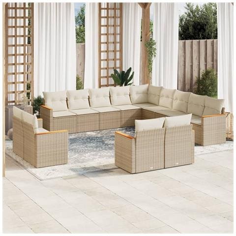Set Divano da Giardino 13 pz con Cuscini Beige in Polyrattan - Foto 2