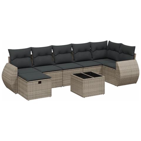 Set Divano da Giardino 8 pz con Cuscini Grigio in Polyrattan - Foto 1