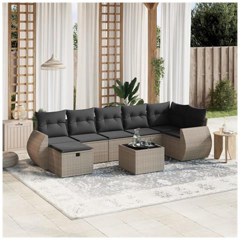 Set Divano da Giardino 8 pz con Cuscini Grigio in Polyrattan - Foto 2