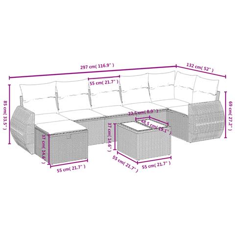 Set Divano da Giardino 8 pz con Cuscini Grigio in Polyrattan - Foto 4