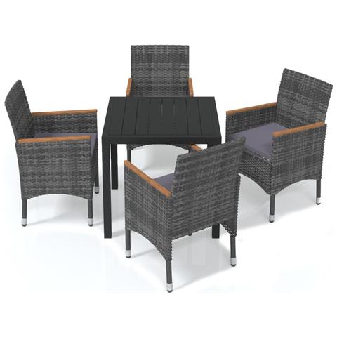 Set da Pranzo per Giardino 5 pz con Cuscini Polyrattan Grigio - Foto 1