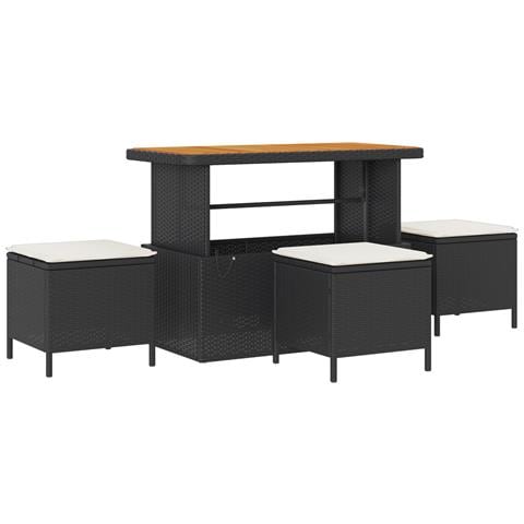 Set da Pranzo da Giardino in 4 Pezzi con Cuscini Rattan Polirizzato Nero Acacia - Foto 1