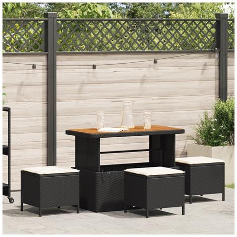 Set da Pranzo da Giardino in 4 Pezzi con Cuscini Rattan Polirizzato Nero Acacia - Foto 2