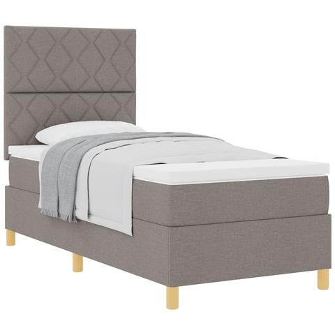 Letto con Rete a Molle e Materasso Tortora 100x200 cm Tessuto - Foto 1