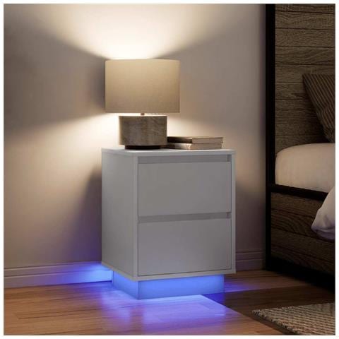 Comodini con Luci a LED 2 pz Bianco 38x34x50 cm - Foto 2