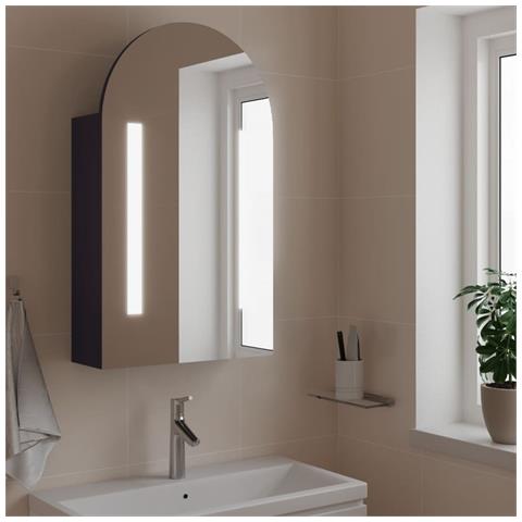 Armadietto Bagno con Specchio e LED ad Arco Grigio 42x13x70 cm - Foto 2
