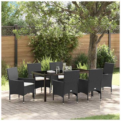 Set da Pranzo per Giardino con cuscino 7 pcs Nero Poly Rattan - Foto 2