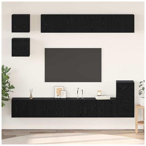 Set mobile TV 8 pcs Rovere Nero Legno multistrato - Foto 2