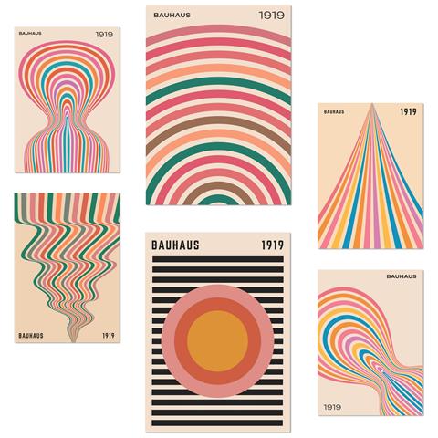 Set Di 6 Stampe Illustrazioni Di Design Dai Colori Pastello Geometrici Bauhaus Per Decorare Le Pareti Delle Stanze Della Tua Casa A3 & A4 Senza Cornice - Foto 1