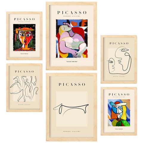 Set Di 6 Stampe Di Donne In Inchiostro Nero Del Fauvismo E Del Surrealismo Per L'interior Design A3 & A4 Telaio In Legno Chiaro - Foto 1