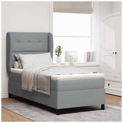 Letto a molle con materasso Grigio chiaro 90 x 200 cm Tessuto - Foto 2