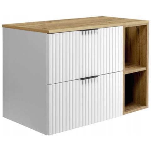 | Mobile sottolavabo - 80/57/46 cm L /A /D - Blanc Mat - Mobili bagno, lavabo, mobili bagno | Mensola, piano di lavoro - Marrone, Rovere - Foto 1