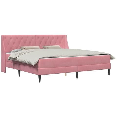 Struttura letto con materasso Rosa 200 x 200 cm Velluto - Foto 1