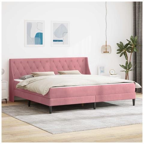 Struttura letto con materasso Rosa 200 x 200 cm Velluto - Foto 2