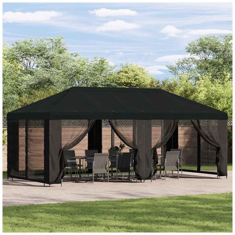 Gazebo da giardino 6 x 3 m Nero Poliestere e Acciaio 190 - Foto 2