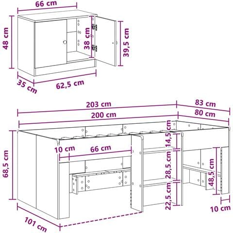 Struttura Letto Loft con Mobile 3 pcs Bianco Legno multistrato - Foto 7
