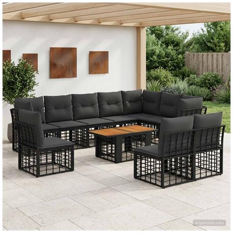 Set Divano da Giardino 11 pz Nero e Grigio scuro polyrattan - Foto 2