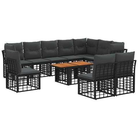 Set Divano da Giardino 11 pz Nero e Grigio scuro polyrattan - Foto 1