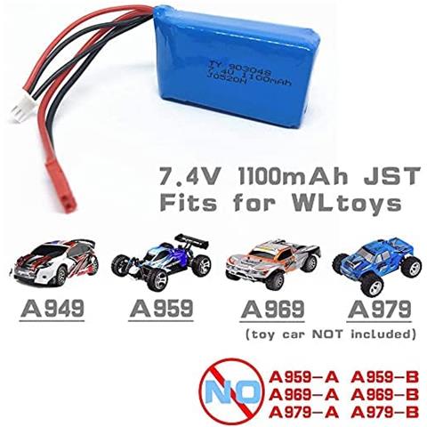 2 Pezzi Batterie Lipo Ricaricabile (7.4v 1100mah) Per Drone Auto Wltoys A949 A959 A969 A979 V912 V913 V262 L959 T23 T55 F45 - Foto 2