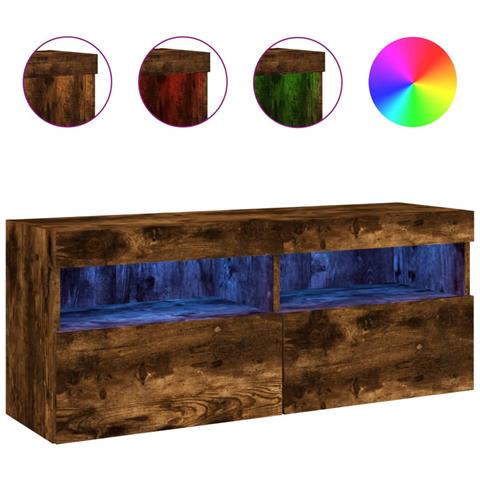 Mobile Tv A Parete Con Luci Led Rovere Fumo 100x30x40 Cm - Foto 2