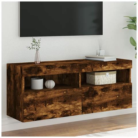 Mobile Tv A Parete Con Luci Led Rovere Fumo 100x30x40 Cm - Foto 1