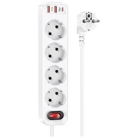 Prolunga 1.8 Metri Multipla 4 Schuko + 2 Usb 18w +1 Usbc 20w Carica White Con Spina Schuko - Foto 1
