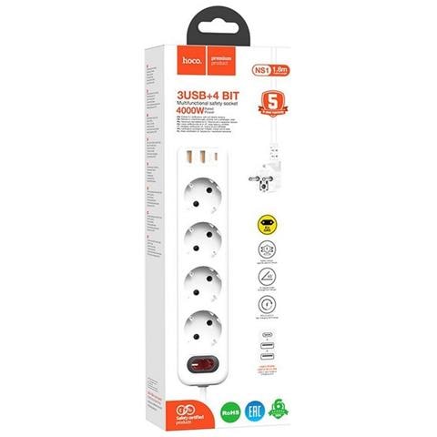 Prolunga 1.8 Metri Multipla 4 Schuko + 2 Usb 18w +1 Usbc 20w Carica White Con Spina Schuko - Foto 3