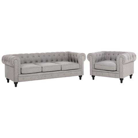 Set Da Salotto 4 Posti Chesterfield Tessuto Grigio Chiaro - Foto 2