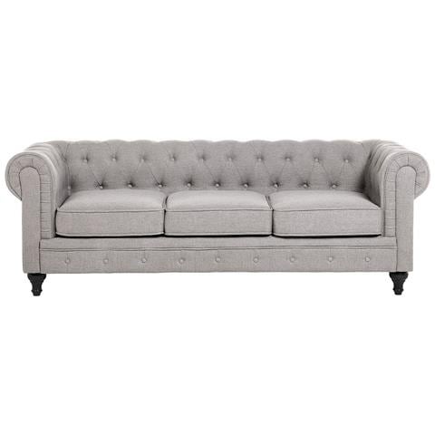 Set Da Salotto 4 Posti Chesterfield Tessuto Grigio Chiaro - Foto 8