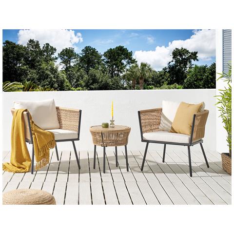 Set Bistro In Rattan Color Naturale E Cuscini Bianchi Gargano - Foto 1