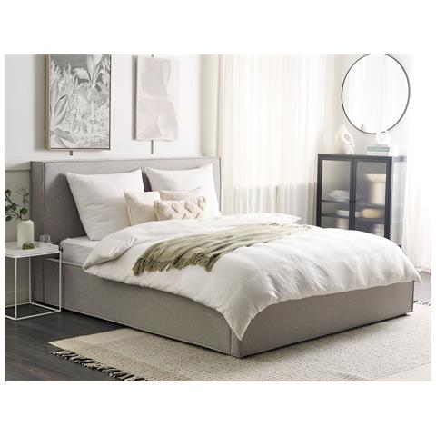 Letto Matrimoniale Tessuto Grigio Chiaro Con Contenitore 180 X 200 Cm Moissac - Foto 1