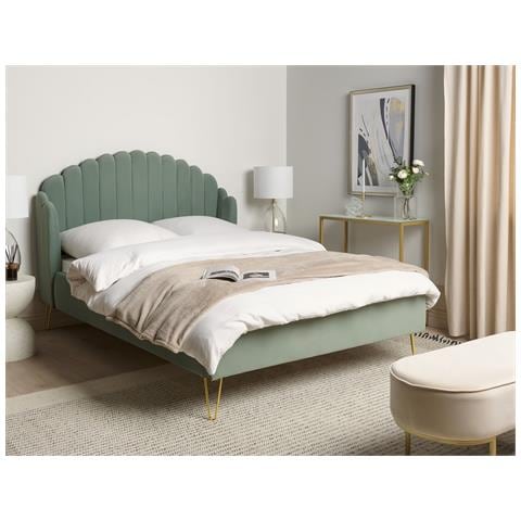 Letto Matrimoniale Velluto Verde 140 X 200 Cm Ambillou - Foto 1