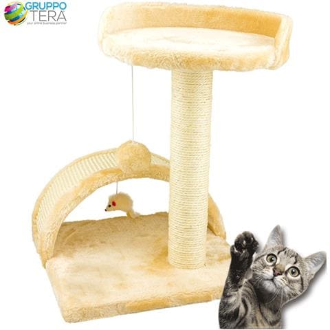 Tiragraffi Per Gatti Beige Con Gioco Pallina Palo 50cm Topolino Tunnel Soffice - Foto 1