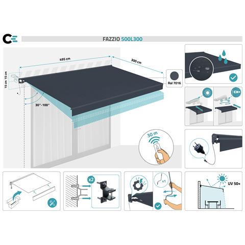Tenda Da Sole Motorizzata Semicassonata Fazzio 5x3m Grigia - Foto 7