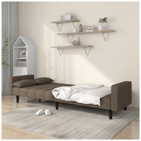 Divano Letto A 2 Posti Con 2 Cuscini Tortora In Tessuto - Foto 2