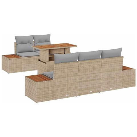 Set da Pranzo per Giardino 6 Pezzi con Cuscini Beige Polirattan Acacia - Foto 1