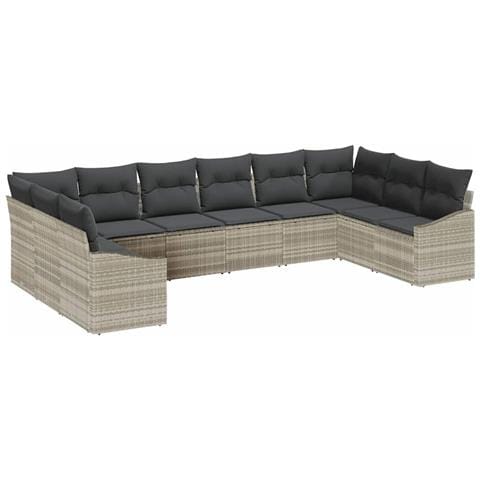 Set di divano da giardino 10 pezzi con cuscini Grigio chiaro Polyrattan - Foto 1