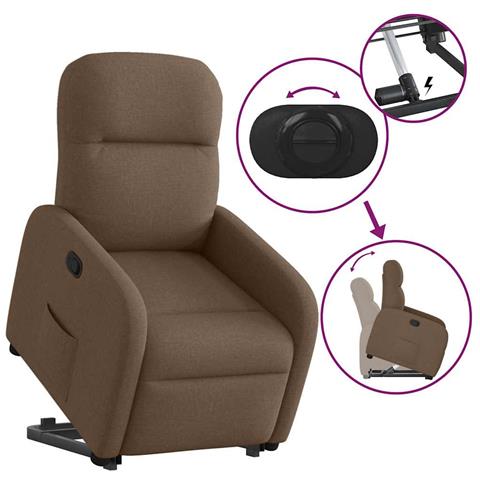 Poltrona Alzapersona Reclinabile Marrone in Tessuto - Foto 9