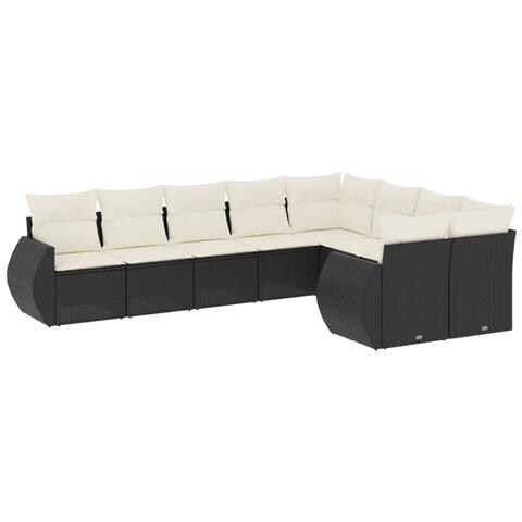 Set Divani da Giardino 9 pz con Cuscini Nero in Polyrattan - Foto 1