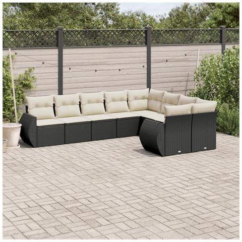 Set Divani da Giardino 9 pz con Cuscini Nero in Polyrattan - Foto 2