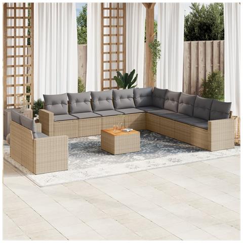 Set Divano da Giardino 12 pz con Cuscini Beige Misto Polyrattan - Foto 2